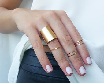 Gold Bands Ring Set, Wide band Ring, Stacking Midi Ring, Knuckle Rings, Gold Tube Ring, Statement Ring for Women, Gift for Her