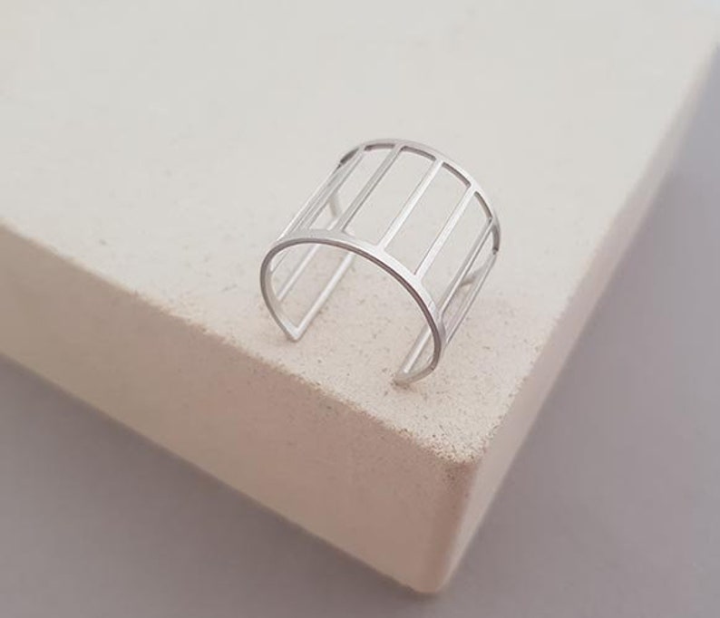 Cuff Ring, Cage Ring Gold or Silver, Sister Gift, Rings for Women, Fashion Ring, Unique Rings, Dainty Adjustable Ring, Simple Ring image 8