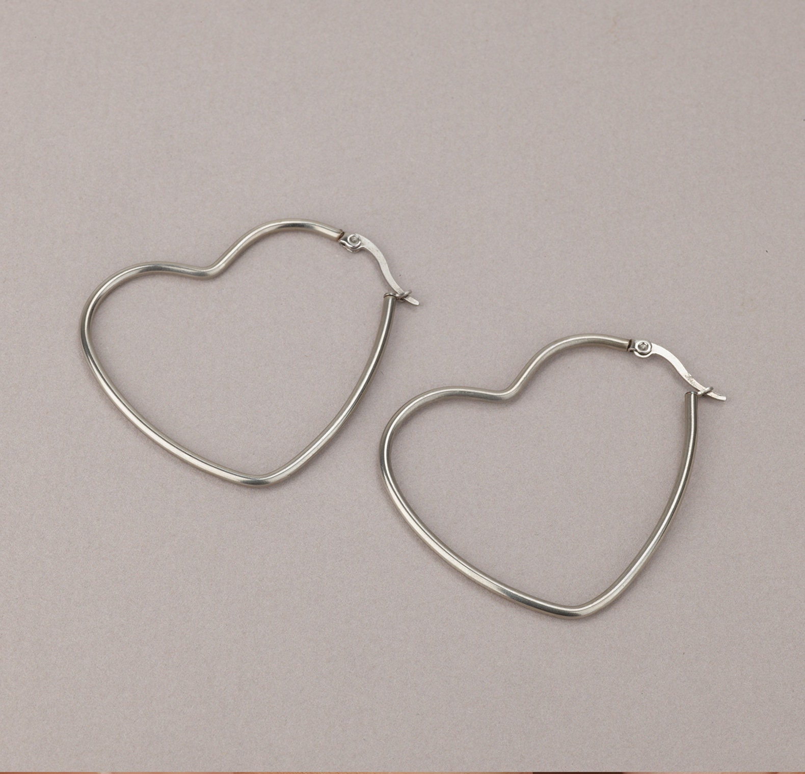 Silver Hoop Earrings Heart Hoop Earrings Large Hoops Open | Etsy