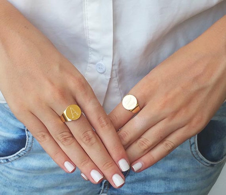 Gold Signet Ring, Personalized Initial Ring, Bridesmaid Gift, Custom Letter Ring, Engraved Letter Ring, Initial Jewelry, Custom Gift For Her image 3