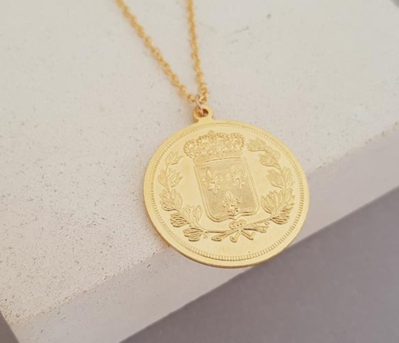 Coin Necklace, Gold Pendant Necklace, Medallion Necklace for Women, Layered Necklace, Long Gold Necklace, Handmade Gift image 6