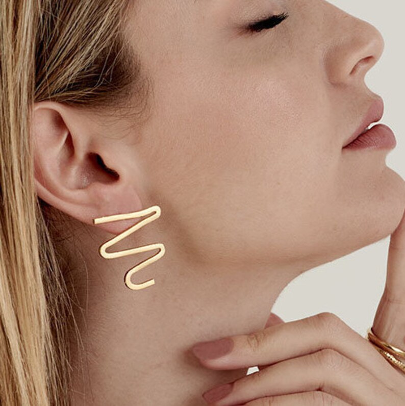 Gold Statement Earrings Zig Zag Earrings Wavy Earrings Etsy