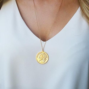 Coin Necklace, Gold Pendant Necklace, Medallion Necklace for Women, Layered Necklace, Long Gold Necklace, Handmade Gift image 4