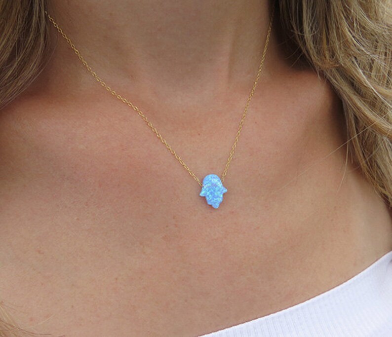 Turquoise Necklace Opal Necklace Gold Hamsa Necklace Opal Etsy