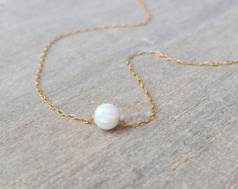 Opal Ball Necklace, Gold Necklace, Opal Necklace, Opal Jewelry, Opal Bead Necklace, White Opal Necklace, Tiny Necklace, Dainty Gold Necklace