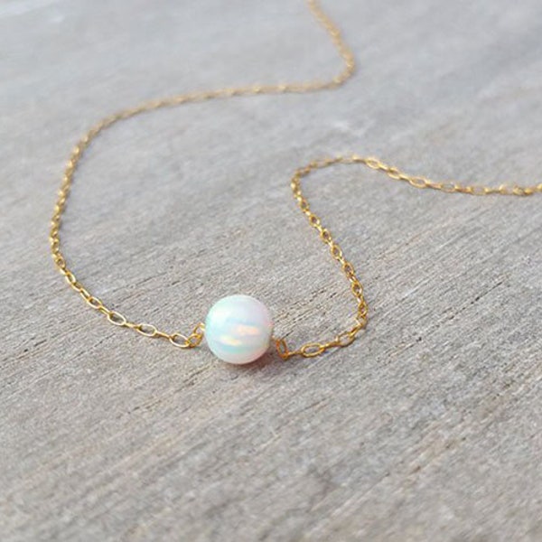 Opal Ball Necklace, Gold Necklace, Opal Necklace, Opal Jewelry, Opal Bead Necklace, White Opal Necklace, Tiny Necklace, Dainty Gold Necklace