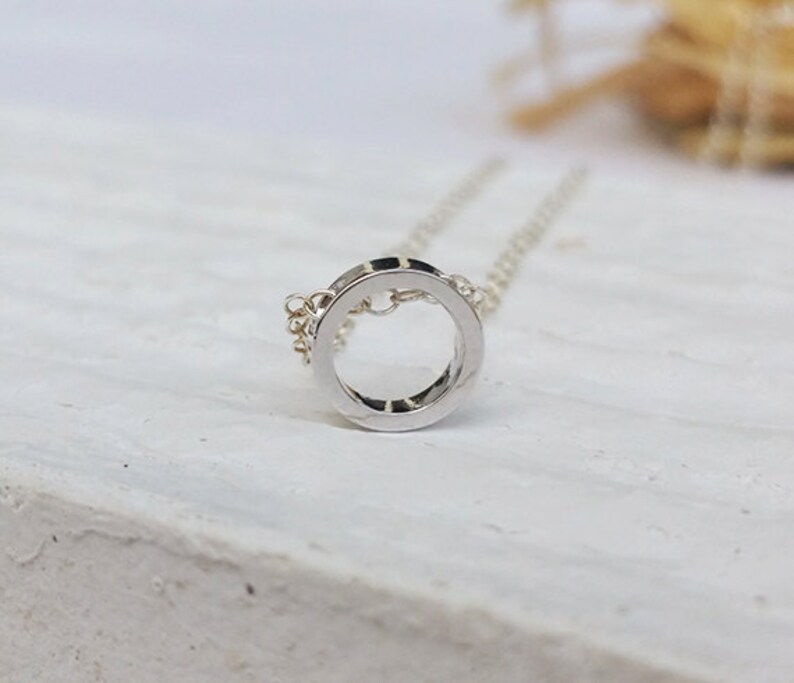 Silver Charm Necklace Tiny Circle Necklace Circle Pendant Etsy Israel