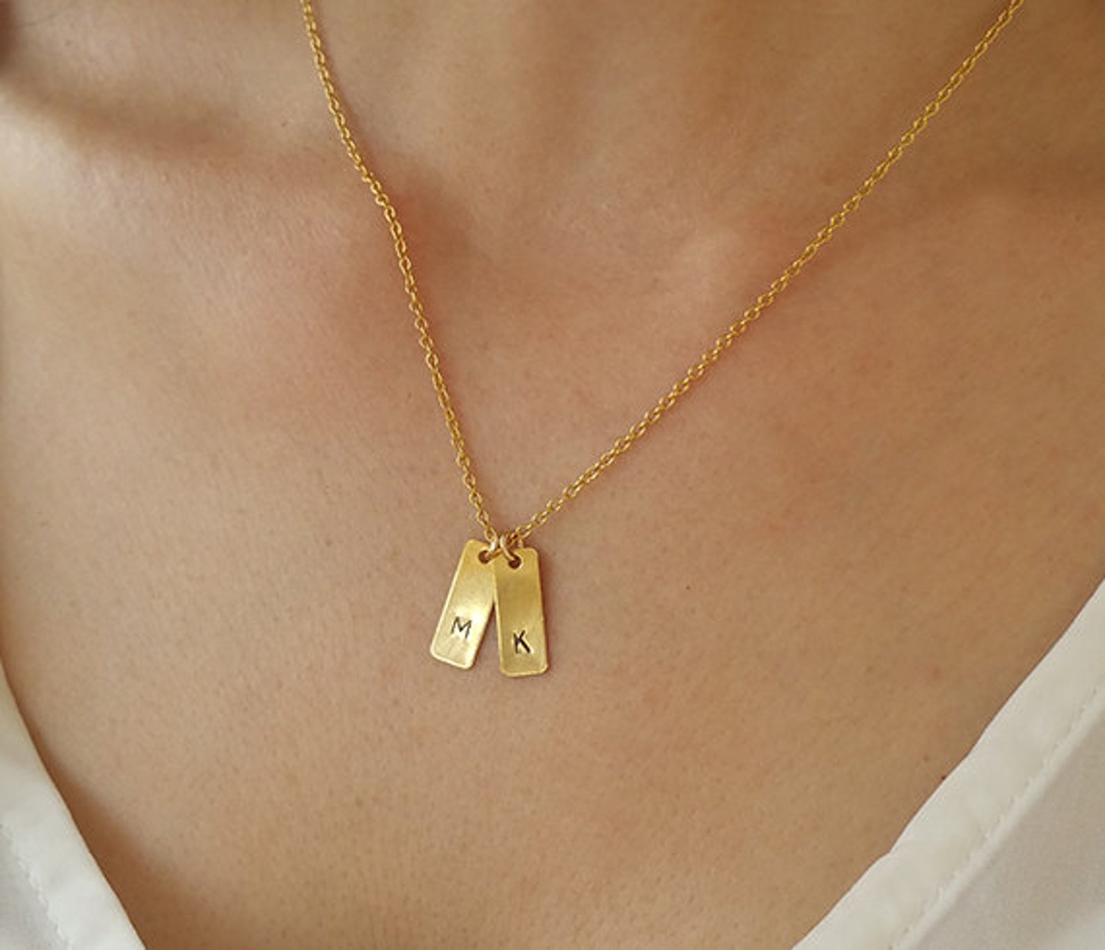 Gold Tag Necklace Name Tags Personalized Necklace Initial Etsy