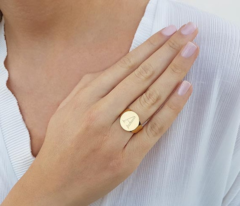 Gold Signet Ring, Personalized Initial Ring, Bridesmaid Gift, Custom Letter Ring, Engraved Letter Ring, Initial Jewelry, Custom Gift For Her image 1