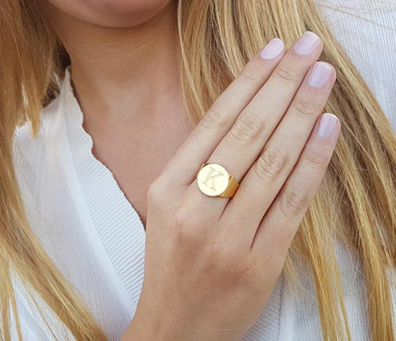 Gold Signet Ring, Personalized Initial Ring, Bridesmaid Gift, Custom Letter Ring, Engraved Letter Ring, Initial Jewelry, Custom Gift For Her image 5