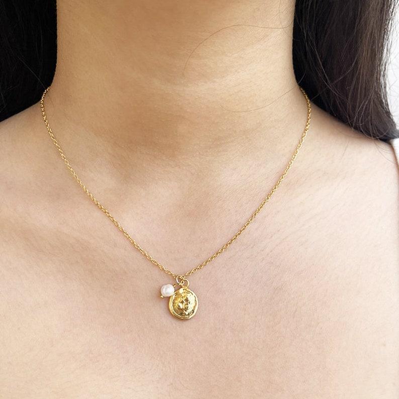 Dainty Gold Flower Necklace with Tiny Pearl Charm, Gold Flower Pendant Necklace , Valentines Jewelry Gifts image 7