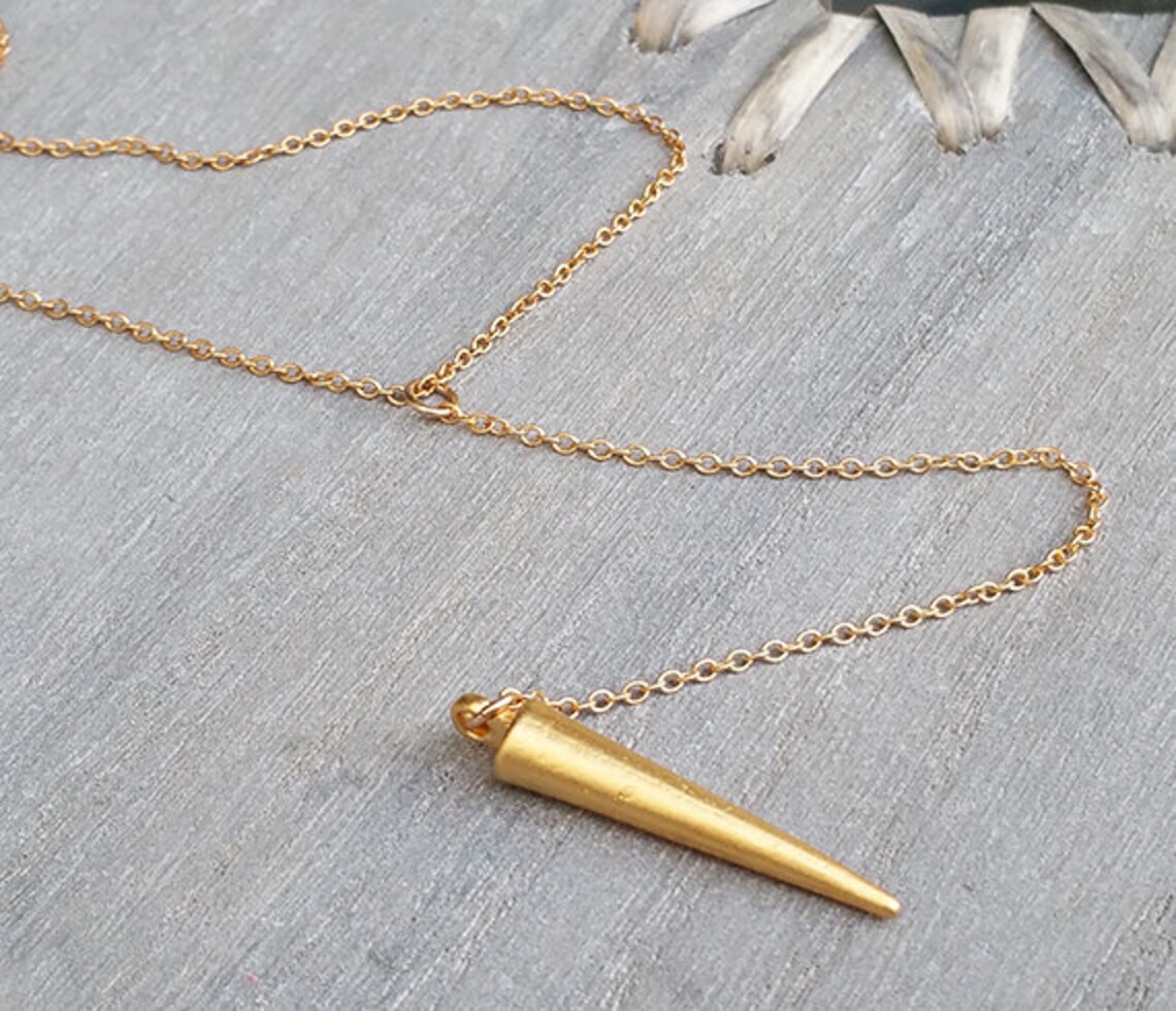Gold Long Y Necklace Gold Spike Necklace Drop Necklace Etsy
