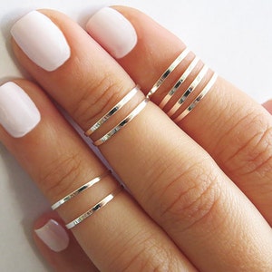 8 Above The Knuckle Rings - Silver Stacking Ring, Knuckle Ring, Thin Silver Shiny Bands, Midi Rings, Silver Accessories, Birthday Gifts