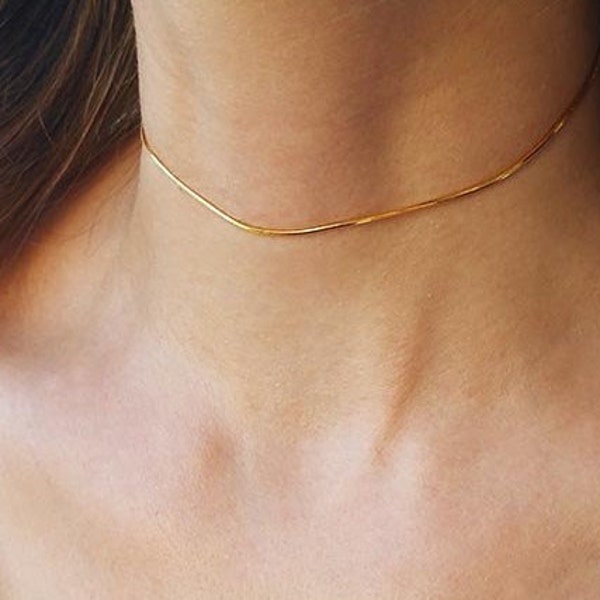 Zierliche Gold Choker Halskette, Gold Kragen Halskette, Gold Choker Halskette, Layering Halskette, Minimale Halskette, dünne Choker Halskette