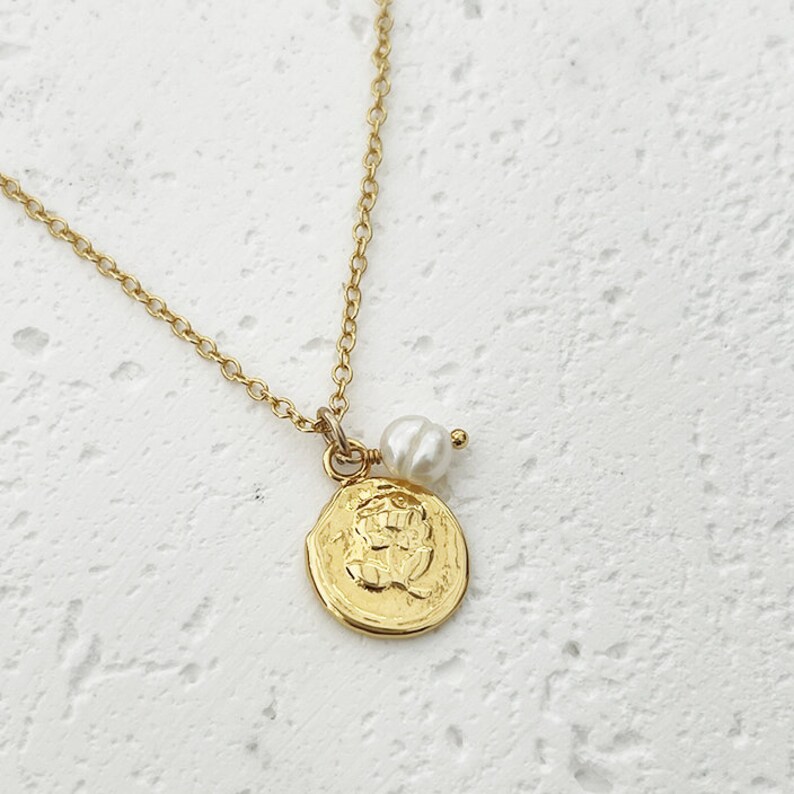 Dainty Gold Flower Necklace with Tiny Pearl Charm, Gold Flower Pendant Necklace , Valentines Jewelry Gifts image 8