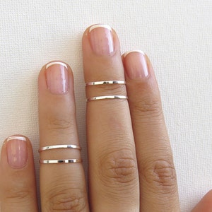 Silver Knuckle Rings, Set of 4 Silver Stacking Rings, Thin Silver Shiny Bands, Stack Midi Rings, Gift Under 20, Silver Accessories