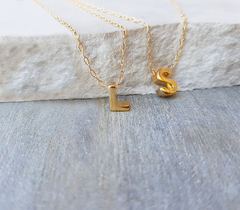 Tiny Gold Initial Necklace Gold Letter Necklace Gold Initial Etsy