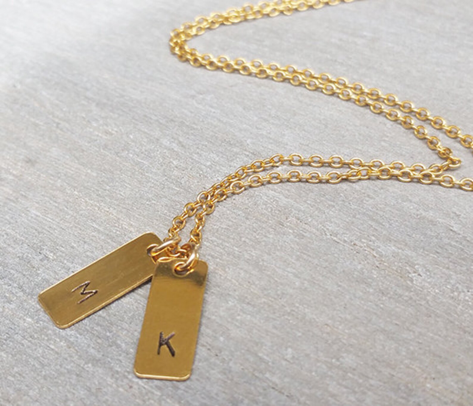 Gold Tag Necklace Name Tags Personalized Necklace Initial Etsy