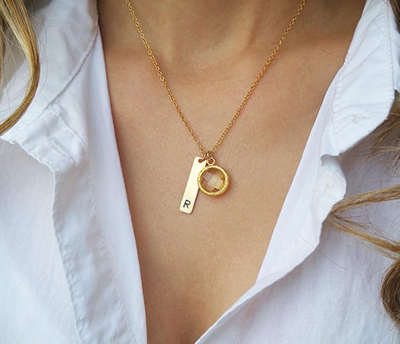 Initial Necklace Letter Charm Bar Necklace Charm Necklace Etsy
