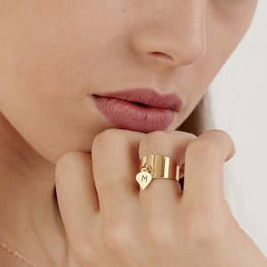 Personalized Ring Gift for Women, Gold Initial Ring, Bridesmaid Jewelry Gifts, Initial Charm Ring, Custom Rings, Stamped Ring, Initial Ring