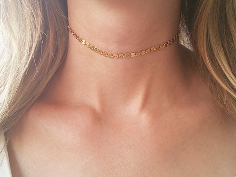 Gold Choker Necklace, Gold Tattoo Necklace, Boho Choker Necklace, Coin Choker, Bohemian Jewelry, Layering Necklace, Dainty Choker Necklace image 6