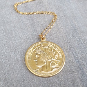 Coin Necklace, Gold Pendant Necklace, Medallion Necklace for Women, Layered Necklace, Long Gold Necklace, Handmade Gift image 5