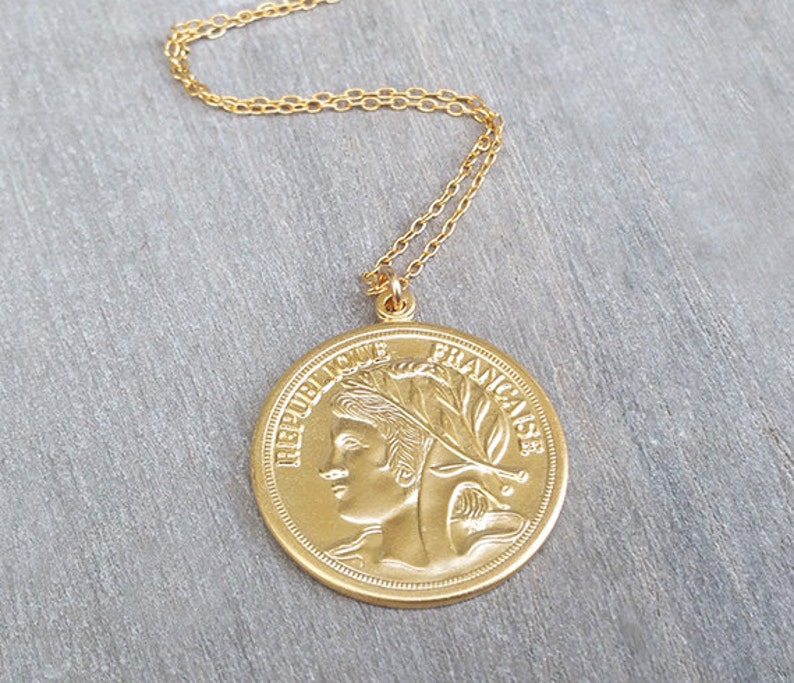 Coin Necklace, Gold Pendant Necklace, Medallion Necklace for Women, Layered Necklace, Long Gold Necklace, Handmade Gift image 5