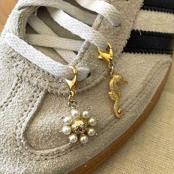 Shoe Charms, Shoelace Charms, Seahorse Charm, Pearl Flower