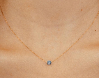 Tiny Blue Evil Eye 14k Gold Filled Necklace, Protection Jewelry