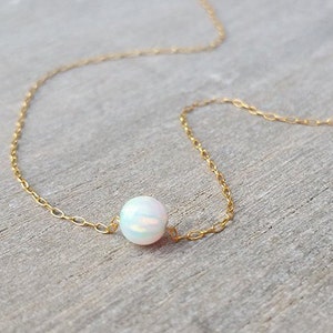 Opal Jewelry, Fire Opal Necklace, Unique Gifts, Silver Beaded Necklace, Opal Ball Necklace, Minimalist Necklace for Women, Opal Pendant image 5