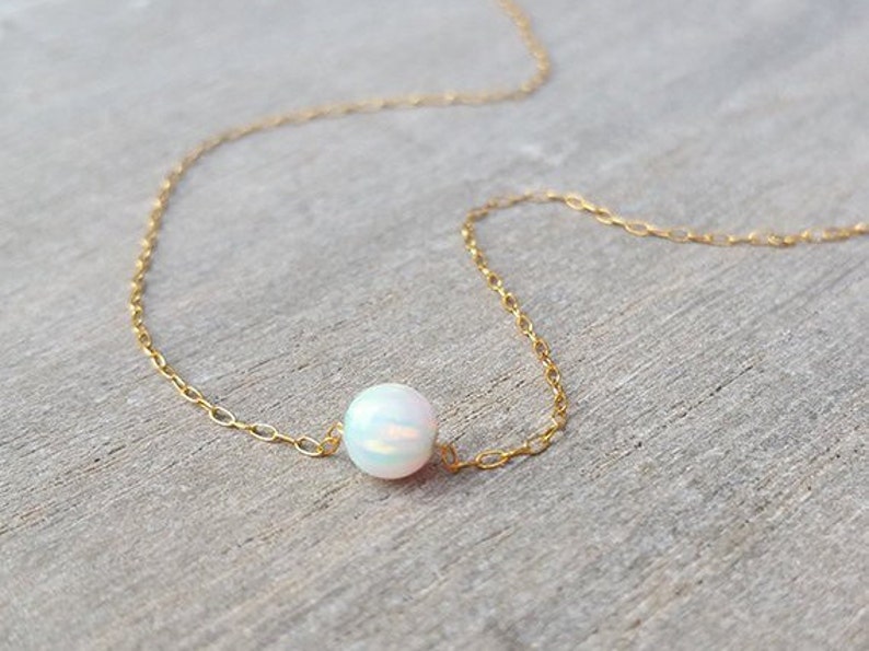 Opal Jewelry, Fire Opal Necklace, Unique Gifts, Silver Beaded Necklace, Opal Ball Necklace, Minimalist Necklace for Women, Opal Pendant image 5