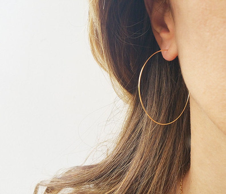 Gold Hoops Earrings Big Wire Earrings 14K Gold Filled Hoops Etsy