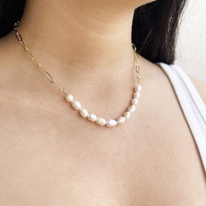 Freshwater Pearl Necklace: Gold Filled Chain, Dainty Handmade Jewelry