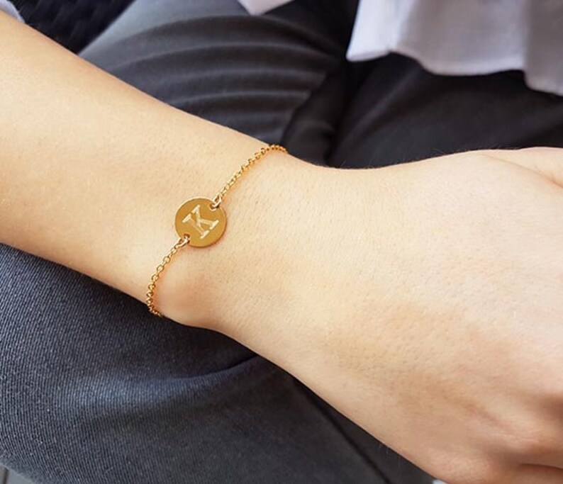 Gold Initial Bracelet Initial Charm Bracelet Gold Mom Etsy