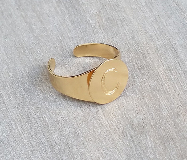 Gold Signet Ring, Personalized Initial Ring, Bridesmaid Gift, Custom Letter Ring, Engraved Letter Ring, Initial Jewelry, Custom Gift For Her image 4