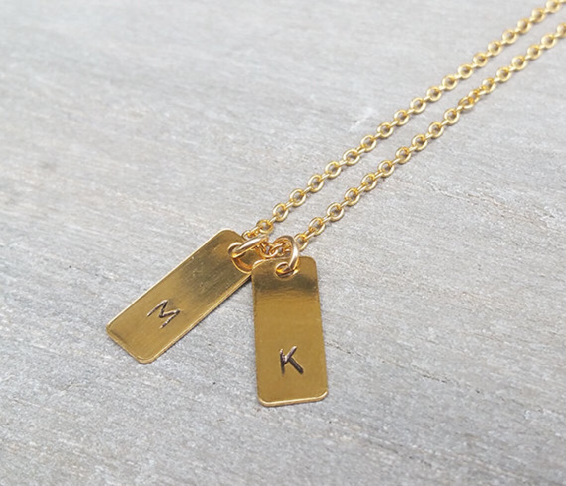 Gold Tag Necklace Name Tags Personalized Necklace Initial Etsy