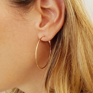 Classic Gold Hoops, Gold Large Hoop Earrings, Modern Wire Earrings, 14K Gold Filled Hoops, High Quality Hoops, 1.5" Simple Hoop Earrings