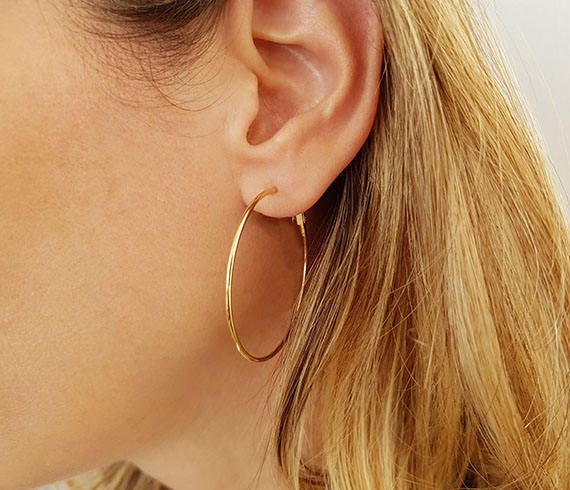 Amazon.com: 14K Yellow Gold Leaf Design Textured 3mm Thick Hoop Earrings  with Hinged Clasp | 3x26mm Hoop | Earrings For Sensitive Ears | Solid Gold  Earrings For Women and Girls: Clothing, Shoes