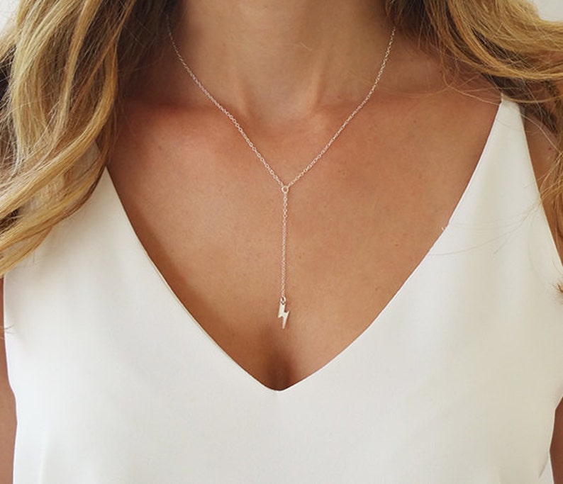 Dainty Lariat Necklace Silver Y Necklace Silver Drop Etsy