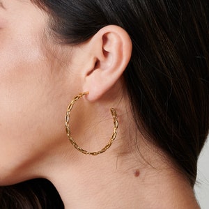 Large Hoop Earrings, Statement Earrings Lightweight, 45mm Chain Hoop Earrings, Link Hoop Earrings, Gold Filled Earrings image 6