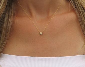 Tiny Gold Initial Necklace Gold Letter 