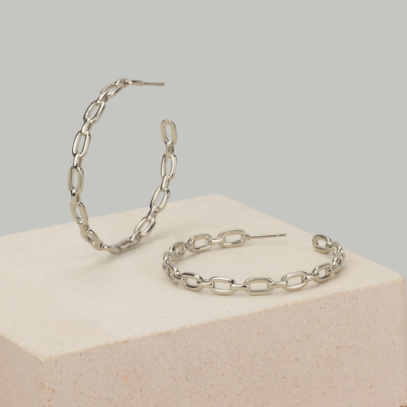 Chain Hoop Earrings Silver or Gold 45mm Link Hoop Earrings Etsy