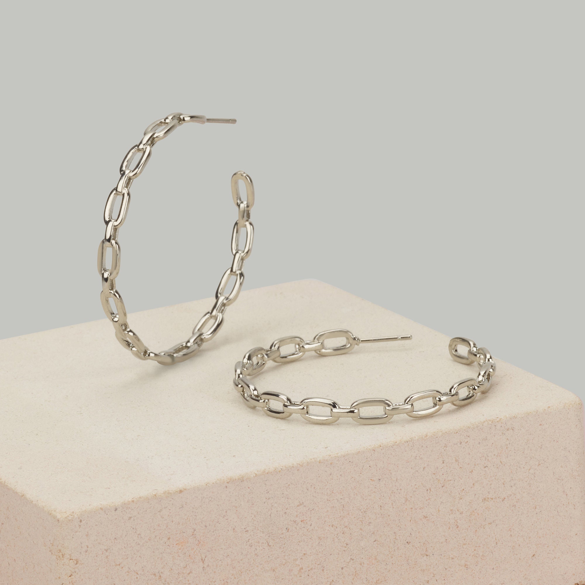 Chain Hoop Earrings Silver or Gold 45mm Link Hoop Earrings Etsy