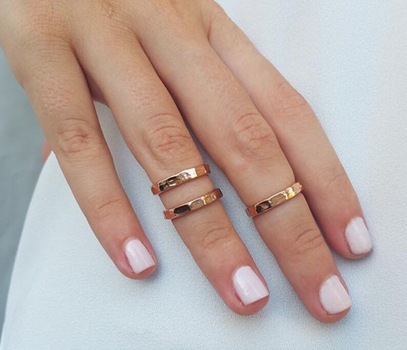 Silver hammered ring Set of 3 stackable rings Silver trendy Etsy