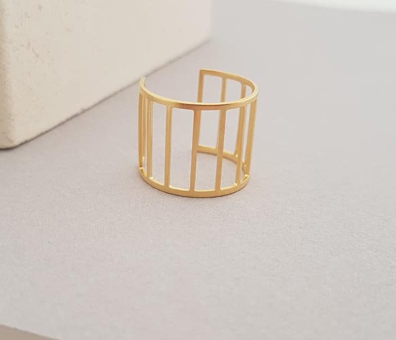 Cuff Ring, Cage Ring Gold or Silver, Sister Gift, Rings for Women, Fashion Ring, Unique Rings, Dainty Adjustable Ring, Simple Ring image 3