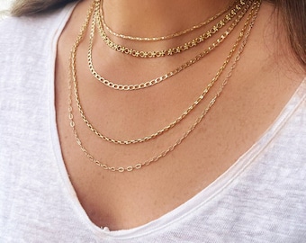 Minimalist Gold Chain Necklace, 14K Gold Filled Stacking Necklace for Women, Delicate Layered Gold Chain Necklace, Valentine's Day Gift