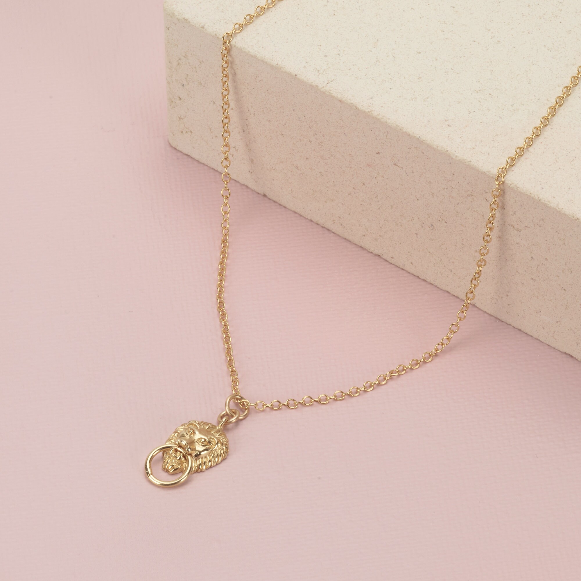 Dainty Gold Necklace Gold Lion Charm 