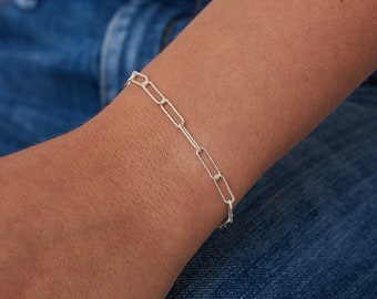 Silver Pave Bracelet, Sterling Silver Chunky Chain Bracelet, Pave Bracelet, Rectangle Chain Bracelet, Shiny Silver Bracelet, Gifts For Her