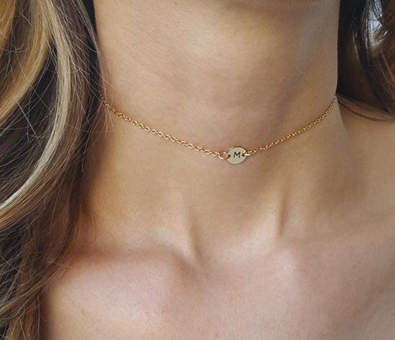 Initial Choker Necklace Gold Choker Necklace Disc Necklace Etsy Israel