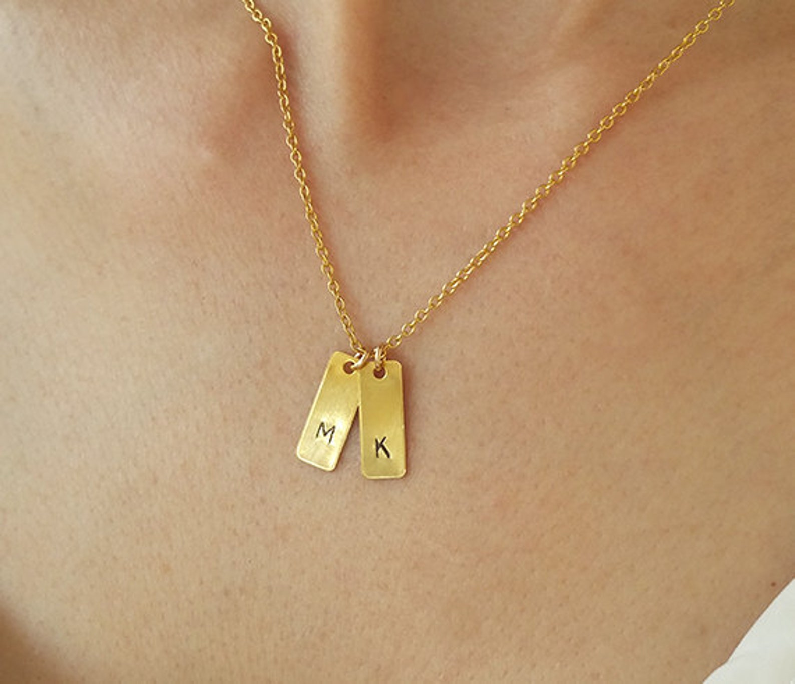 Gold Tag Necklace Name Tags Personalized Necklace Initial Etsy